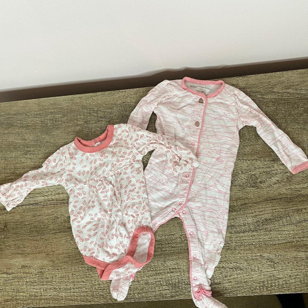 Burts Bees Baby 2 Piece Bundle Pink White Sz 3-6 M